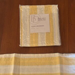 Ballard Designs Riviera Linen Bedding Pillow - Yellow and White